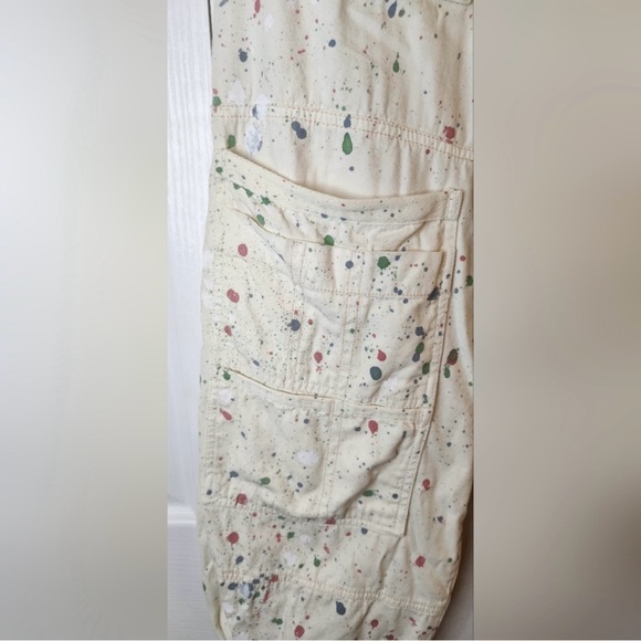 Free People Painter Pants In Ivory Size 8 Utility Paint Splatter Lounge Y2K - Picture 7 of 9